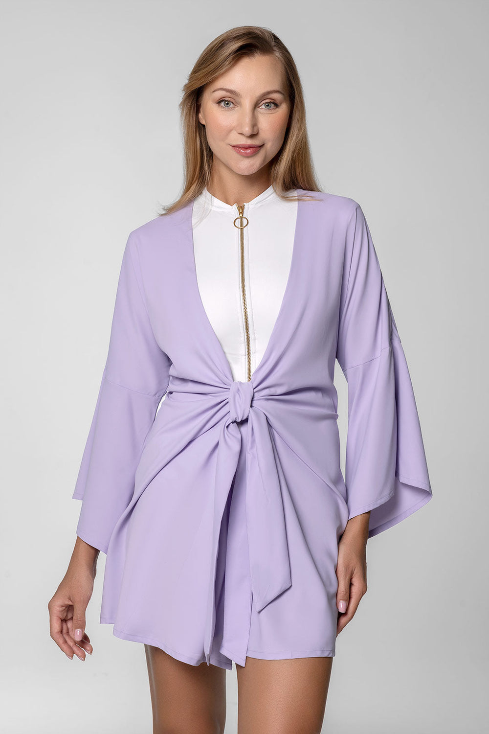 omen's Ocean Drive Cover-Up with Front Tie – Lightweight Beach Kimono in Lavendula for Pool, Vacation & Cruise