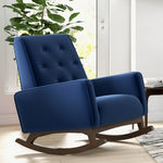 Demetrius Solid Wood Rocking Chair – Mid-Century Modern Accent Chair with Velvet Upholstery for Living Room, Nursery, or Bedroom