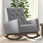 Demetrius Solid Wood Rocking Chair – Mid-Century Modern Accent Chair with Velvet Upholstery for Living Room, Nursery, or Bedroom