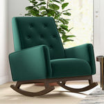 Demetrius Solid Wood Rocking Chair – Mid-Century Modern Accent Chair with Velvet Upholstery for Living Room, Nursery, or Bedroom