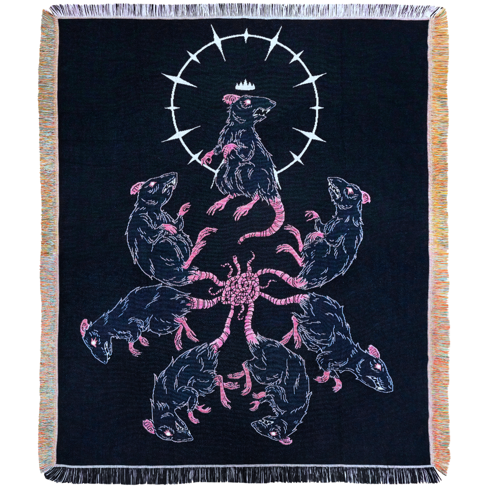 Rat King Dark Folklore Woven Blanket – Goth Tapestry Throw for Altar, Bedroom, or Dark Academia Decor