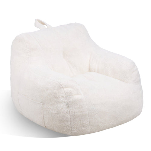Bean Bag Chair, 3 feet Bean Bag Chair with Soft Armrests and Storage Pocket, 25D Memory Foam Filled with Soft Teddy Velvet Cover, Bean Bag for Bedroom or Playroom, White