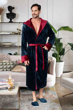 Men's Hooded Plush Robe – Ultra-Soft Bathrobe for Men, Cozy Loungewear with Pockets