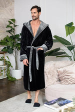 Men's Hooded Plush Robe – Ultra-Soft Bathrobe for Men, Cozy Loungewear with Pockets