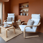 Natural White Bouclé Poäng Slipcover – Compatible with IKEA Poäng Chair & Footstool, Soft Textured Furniture Cover